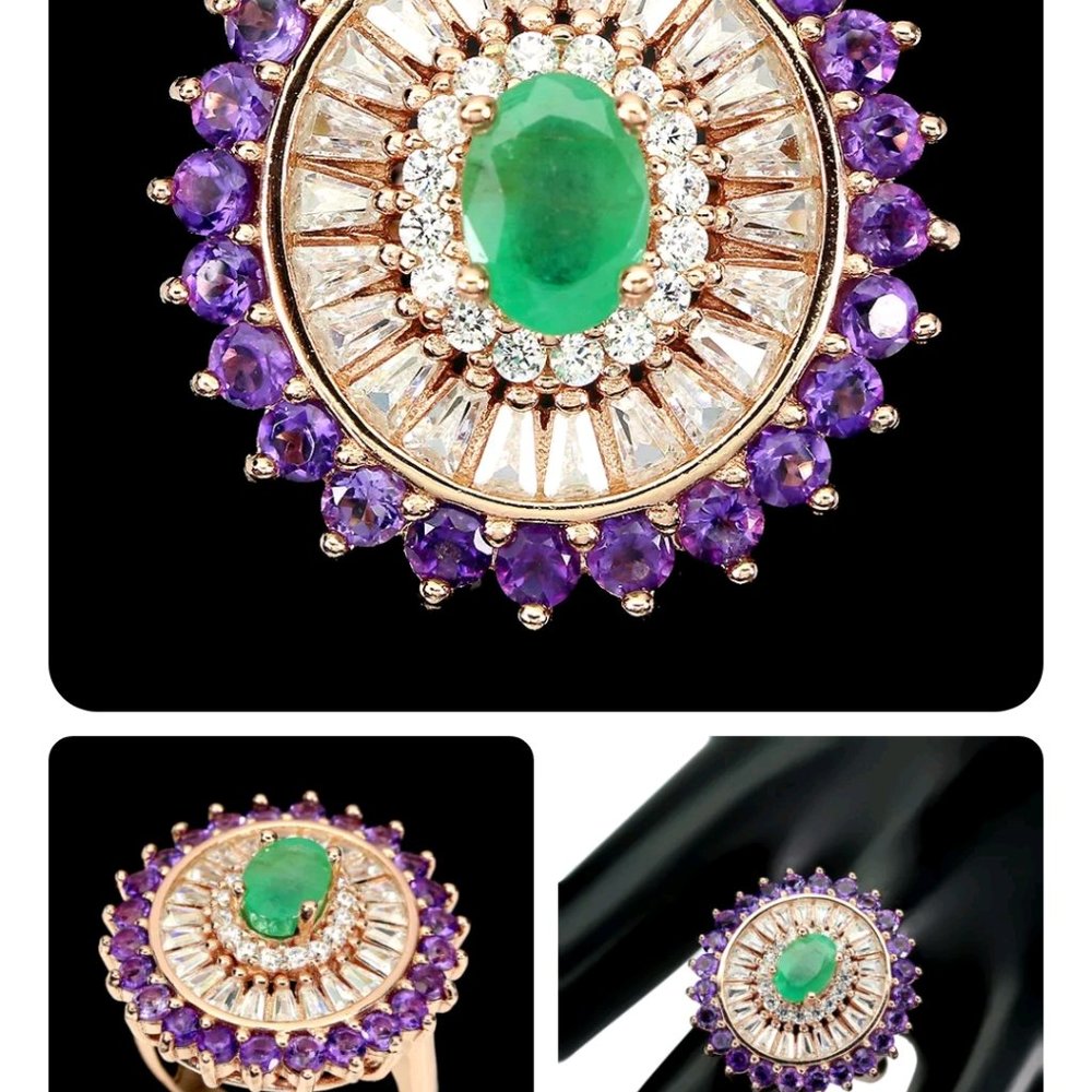 Statement Emerald Ring, Estate Gemstone Ring, Coc… - image 4